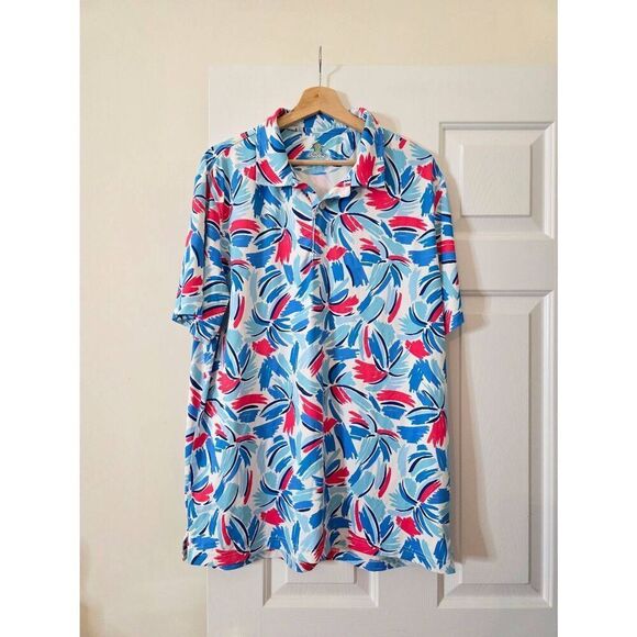 Chubbies Performance Polo Golf Stretch Shirt Floral Blue Mens XL - Picture 1 of 8